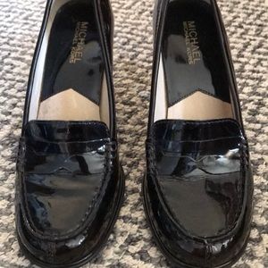 Michael Kors black patent  high heel loafers